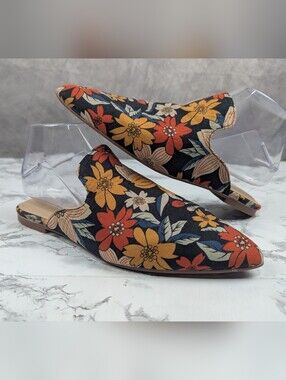 Tilocow Vibrant Floral Pointed Toe Flat Mules Slides Women's Size 7.5